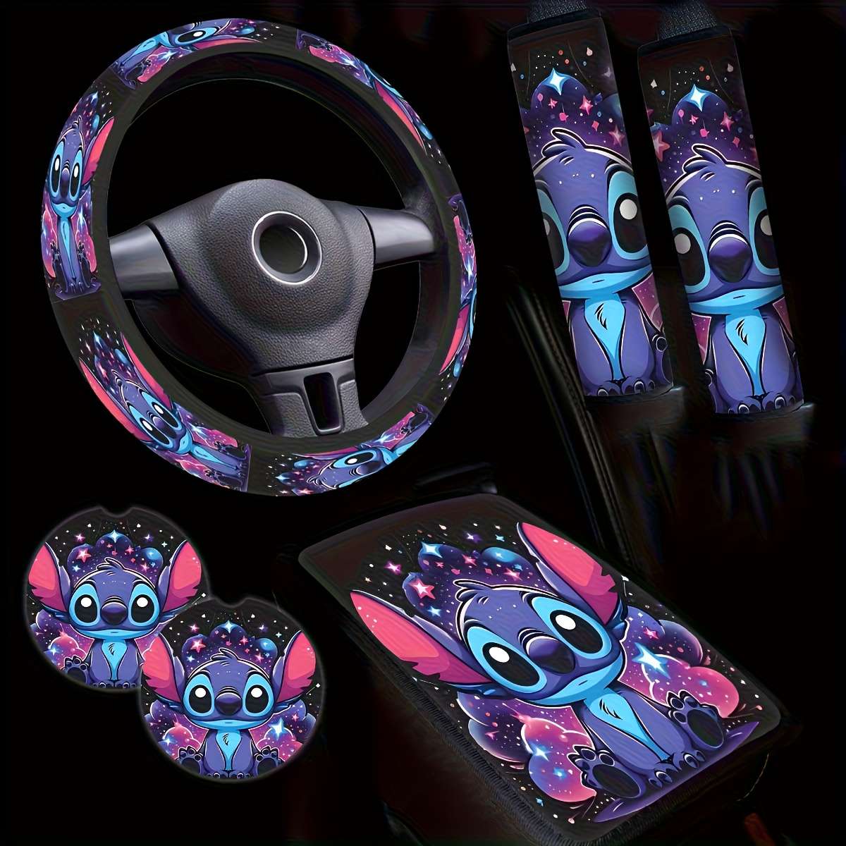 Car Steering Wheel Cover 6Pcs Stitch Car Interior Set