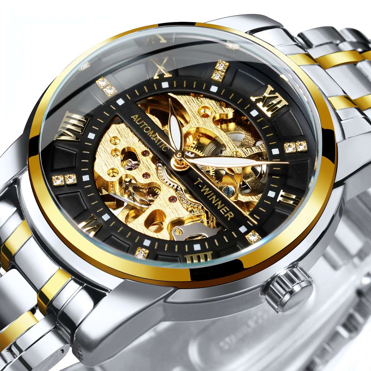 Luxury Men Luxury Golden Skeleton Automatic Mechanical Watch Luminous