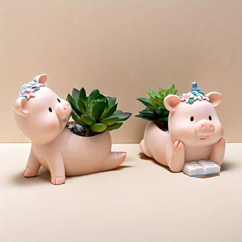 Flowerpot Color Multi-Colored Lying Piglets