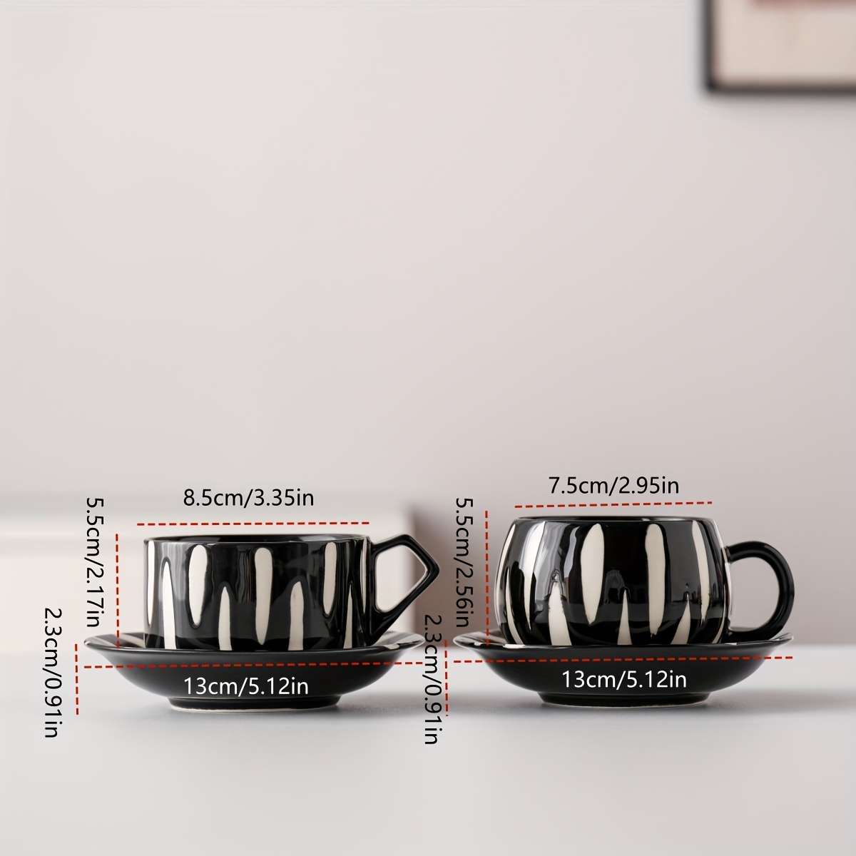 Water Cup Items Two Sets Of Black Mixed Cups  Includes Two Cups   Two Saucers