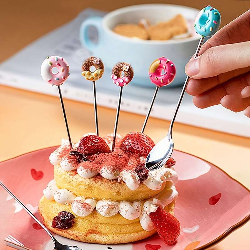 4pcs Donut stainless steel spoon coffee spoon dessert spoon ice cream spoon suitable for pa
