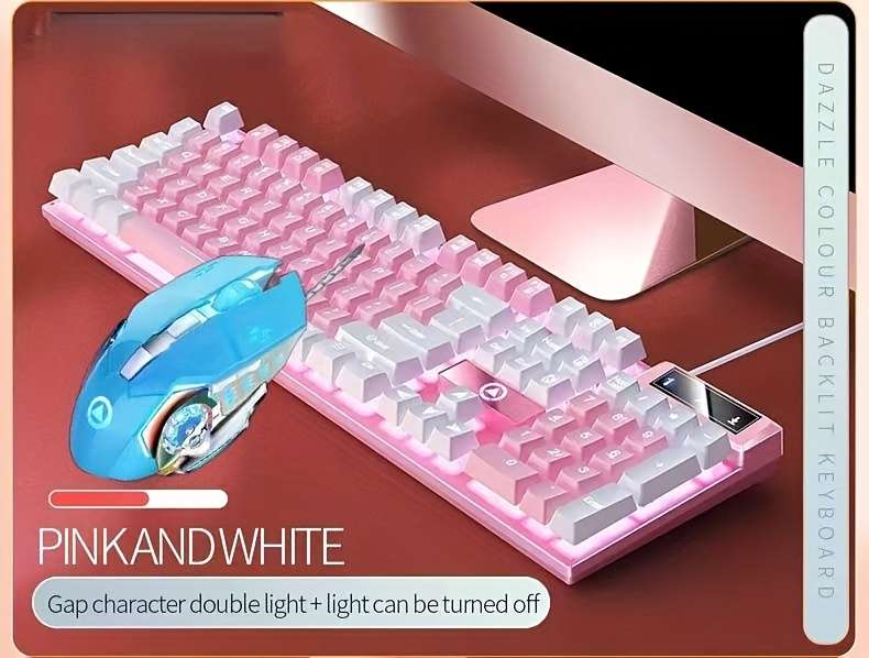 Keyboard Color White And Pink Two Color Single Keyboard