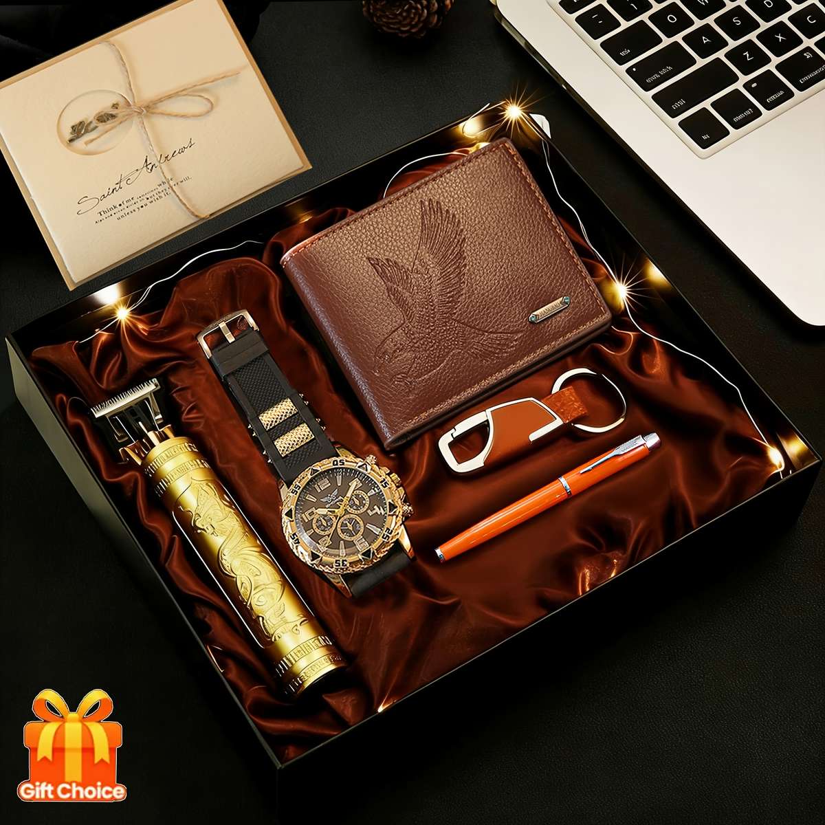 7Pcs Men Luxury Watch Multi Gift Suite Business Style Presentation With