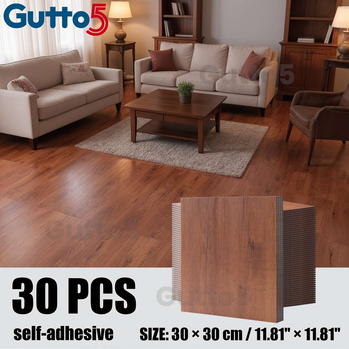 Self Adhesive Floor Stickers 30Pcs 11.8"11.8" 30Cm30Cm Walnut Brown