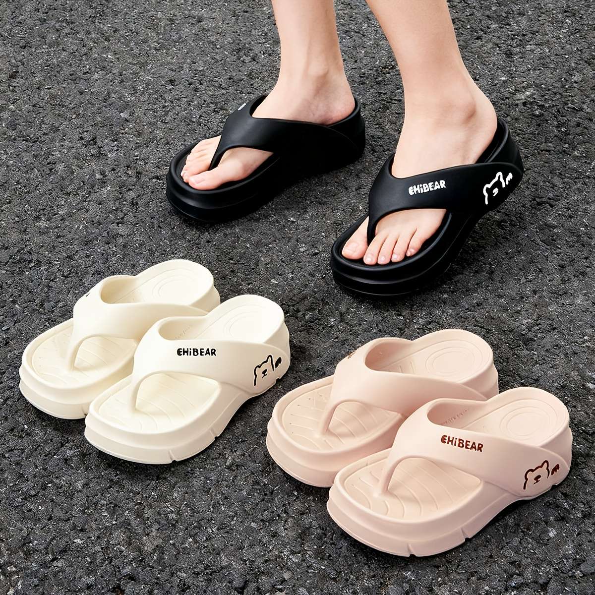 Ladies Summer Flip Flops Black Uk 4.5-5