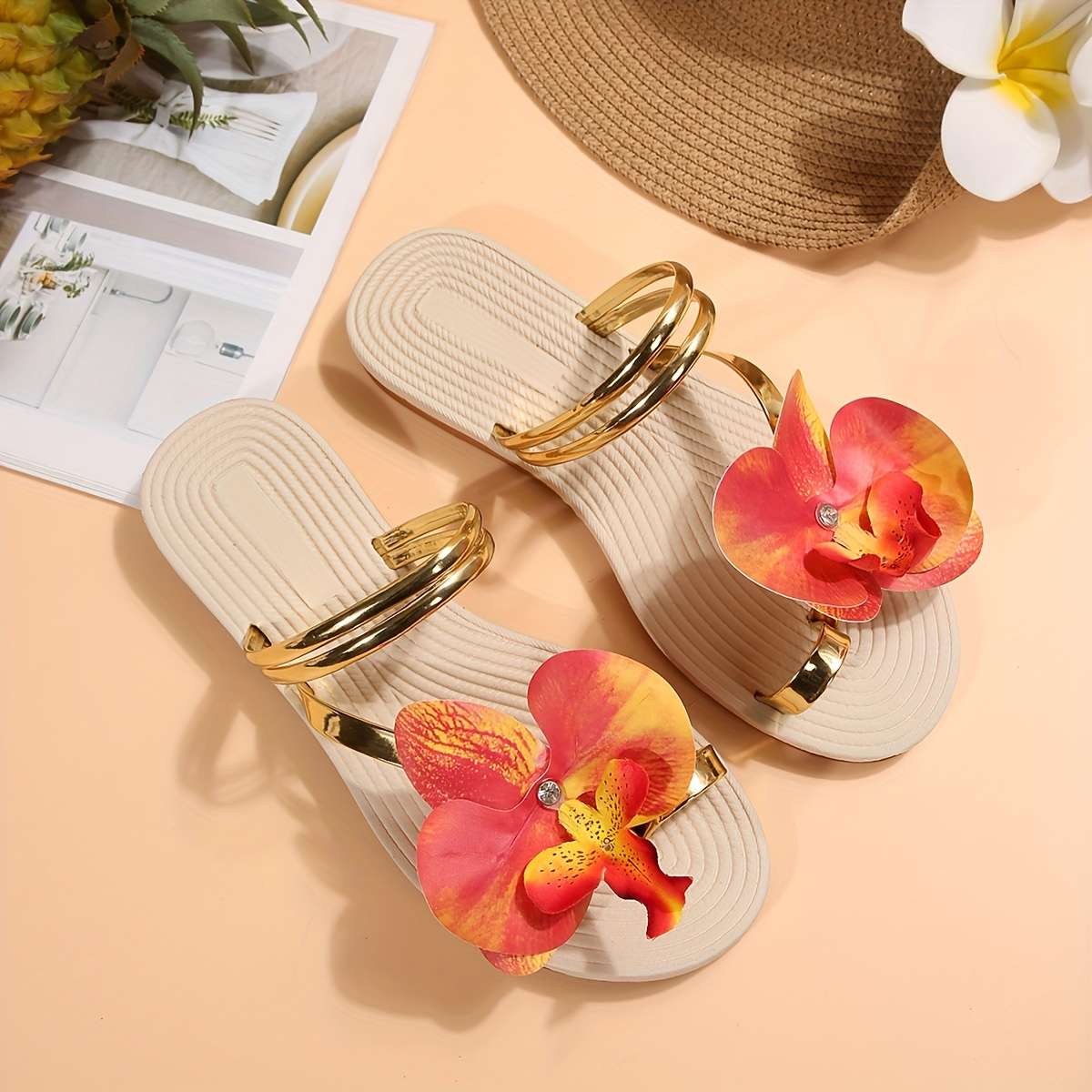 Ladies Summer Flip Flops Golden Uk 5