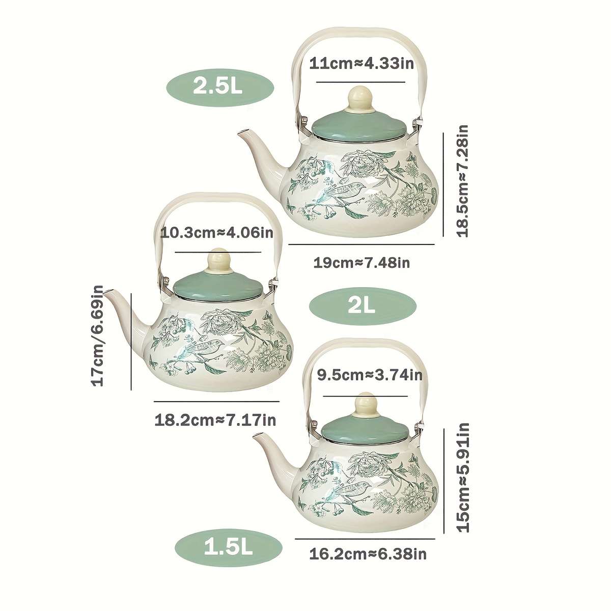 Kettle Color Green Bird Enamel Pot2.5L