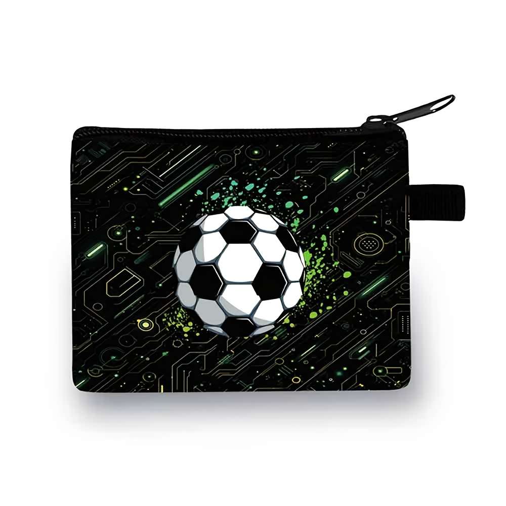 Soccer Ball Pattern Coin Purse Casual Polyester Zipper Wallet With Polyester Lining And Zip P