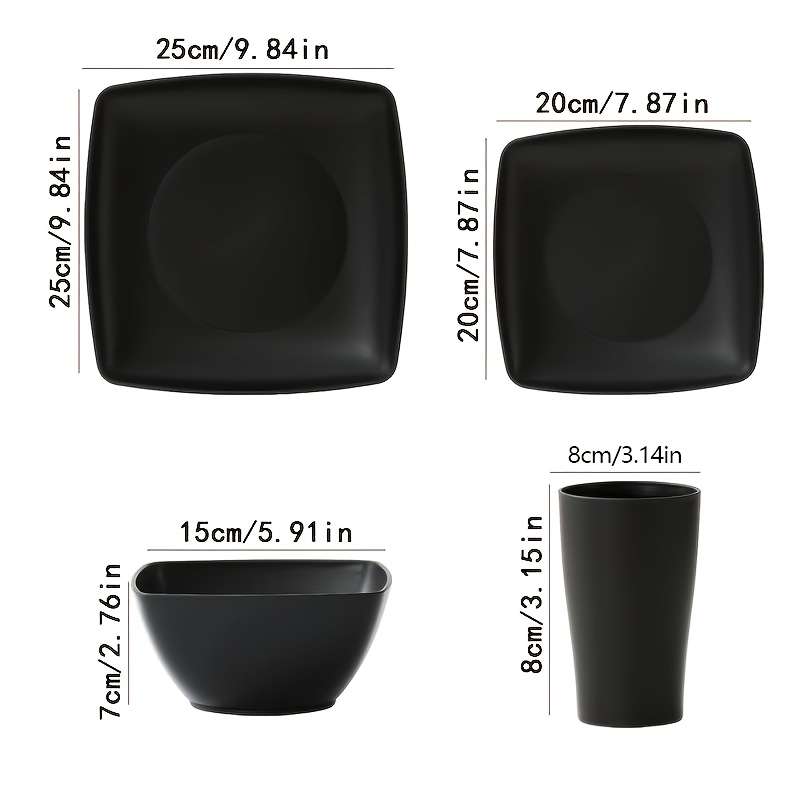 Bowl Color 16Pcswheat Square Setblack