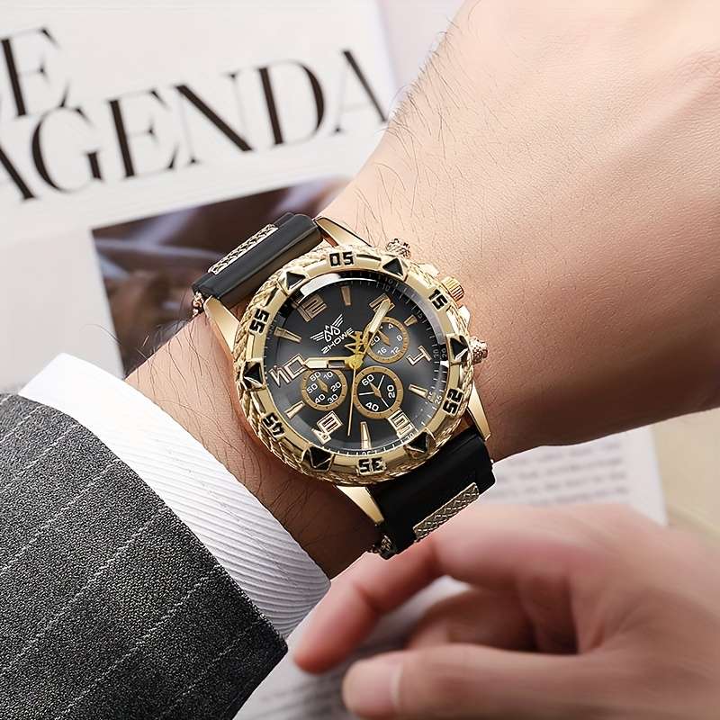 6Pcs Men Fashionable Quartz Watch Set With Wallet Glasses Pen Ambient