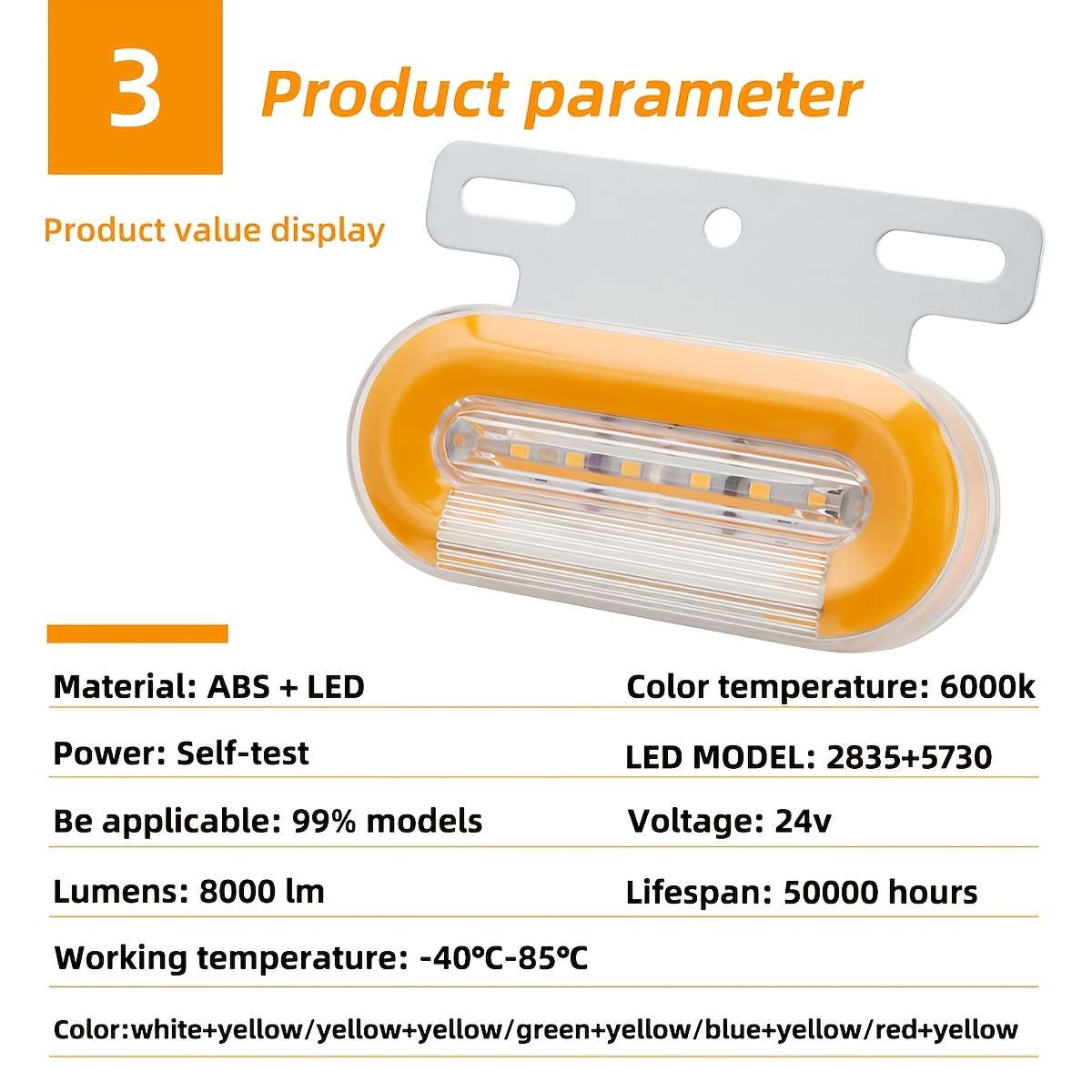 2pcs Truck Side Lights Oval Bracket Easy to Install 24V Car High Brightness Neon