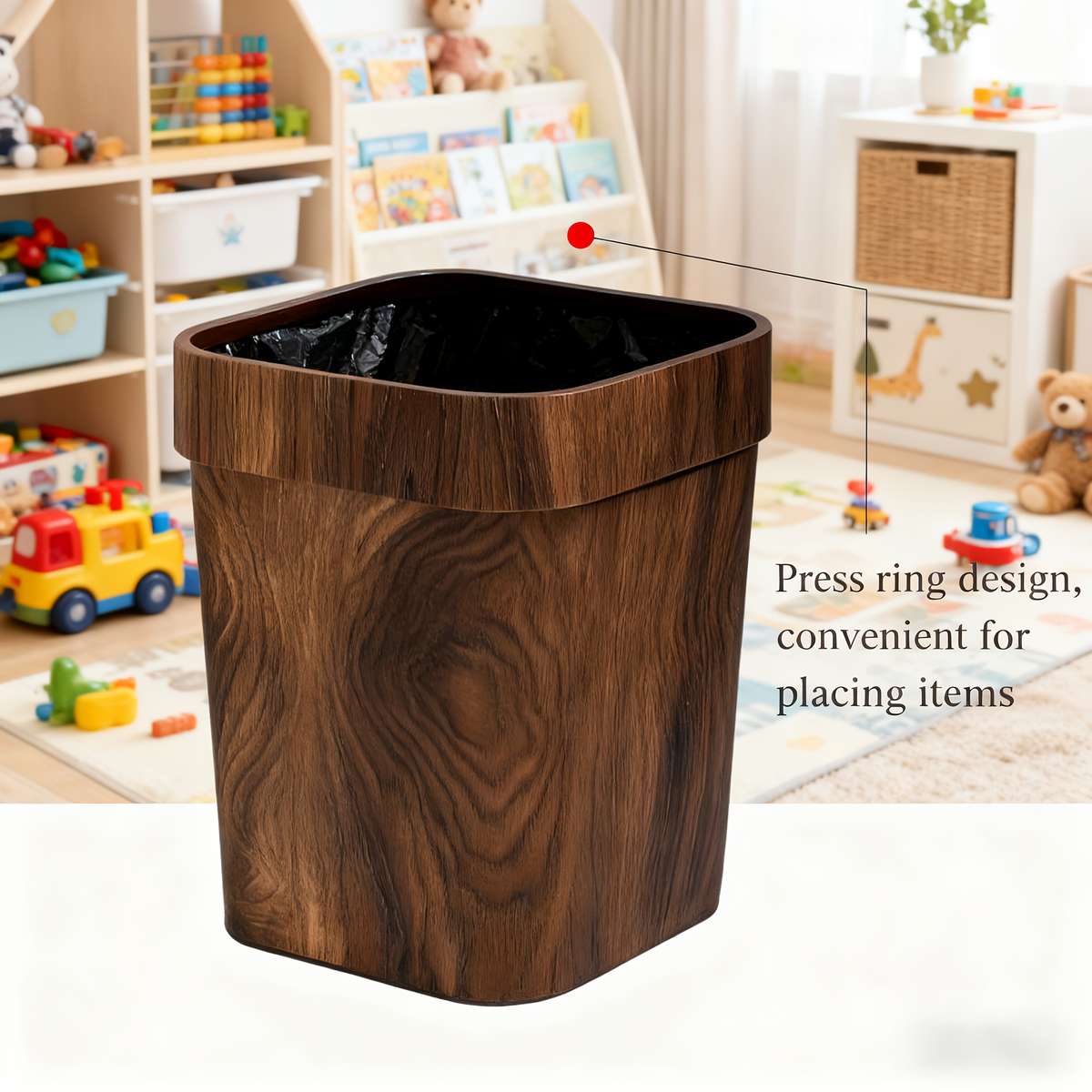 Garbage Can Color Press Ring Wood Grain 7L