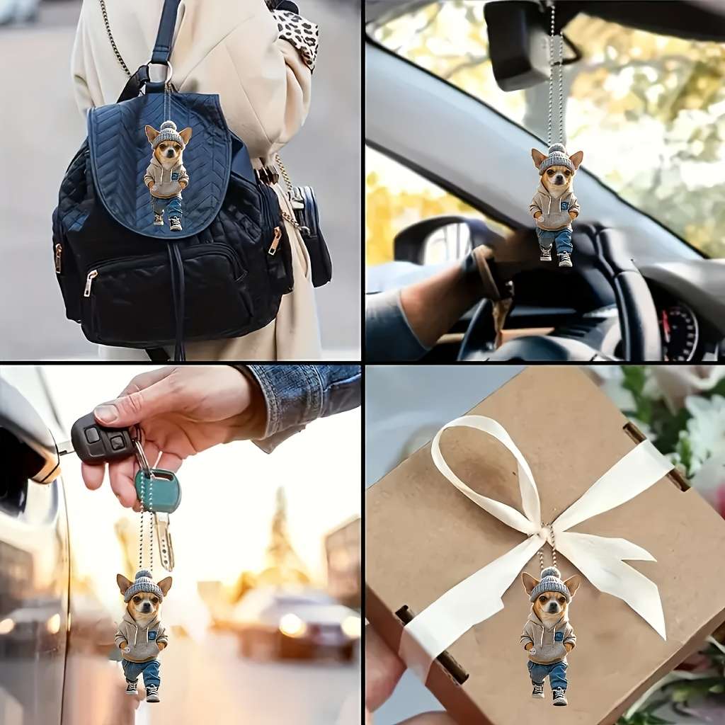 Car Interior Decor Style Chihuahua Casual Outfit Wearing Knitted Hat