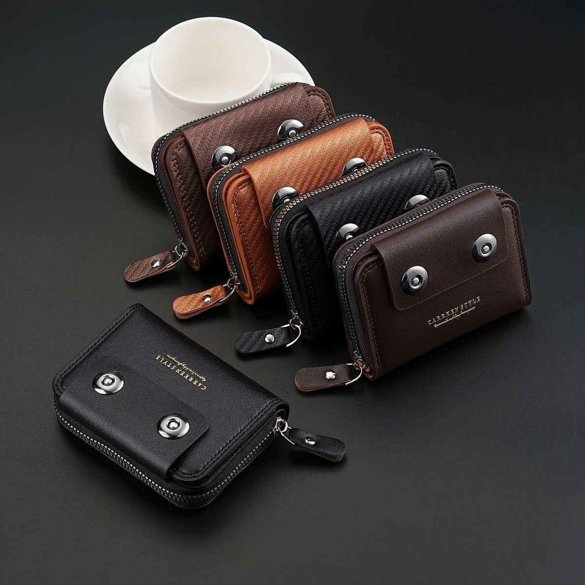 New Men'S Short Accordion Card Holder With Double Buttons Featuring Multiple Slots A Stylish