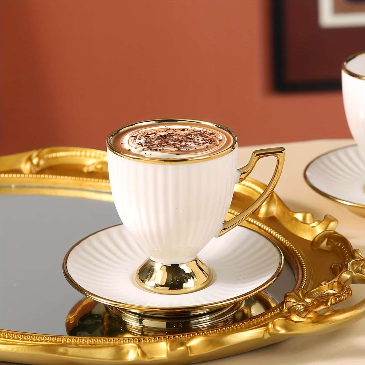 Water Cup Color 6 Cup And Saucer Striped Goblet