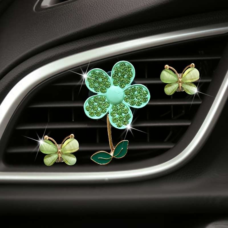 Car Interior Decor Items 3Pcs Pink Flower  Add  Two Butterflies