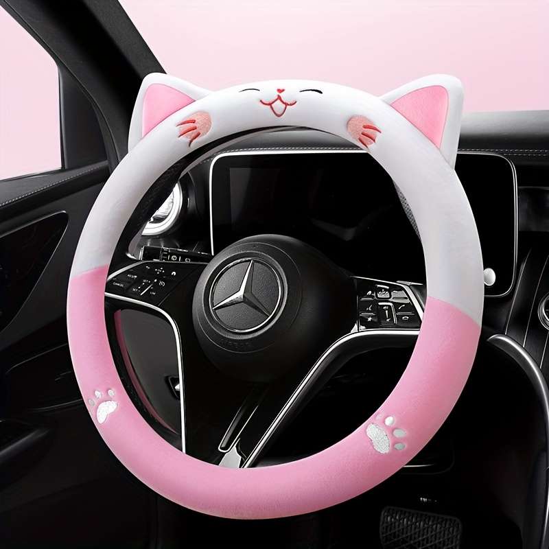 Car Steering Wheel Cover Pink And White