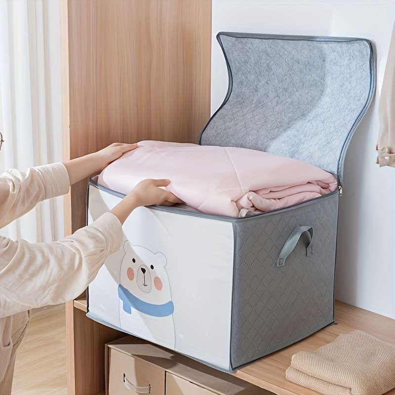 2Pcs Large Capacity Printed Storage Totes Quilt Light Blue 2Pcs