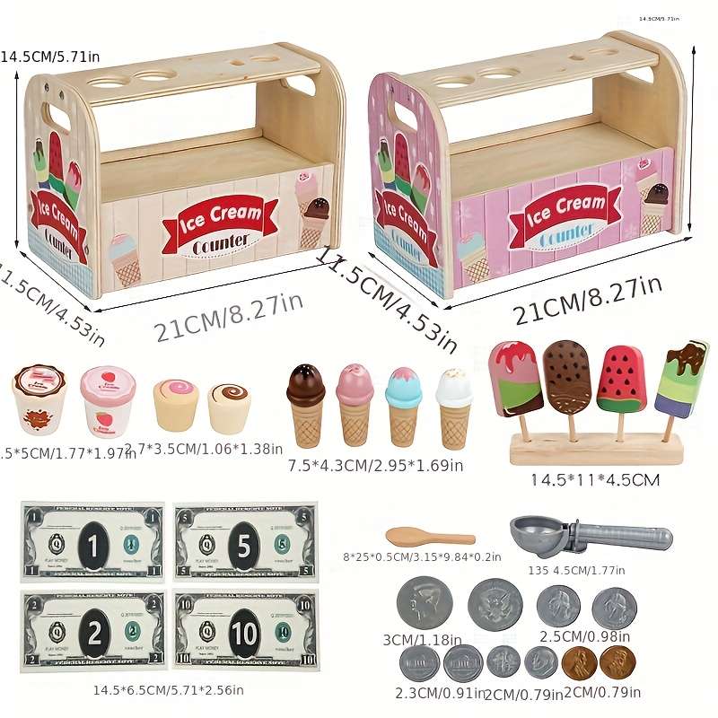 Childrens Toys Items Wooden Ice Cream Toy Set