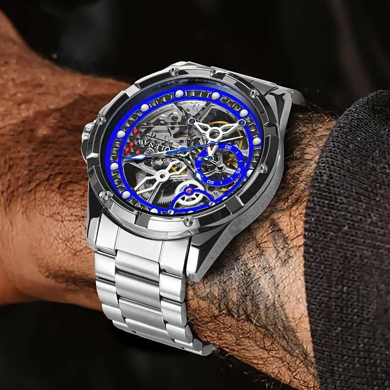 Classic Glenaw Men Automatic Mechanical Watch With Skeleton Self Winding