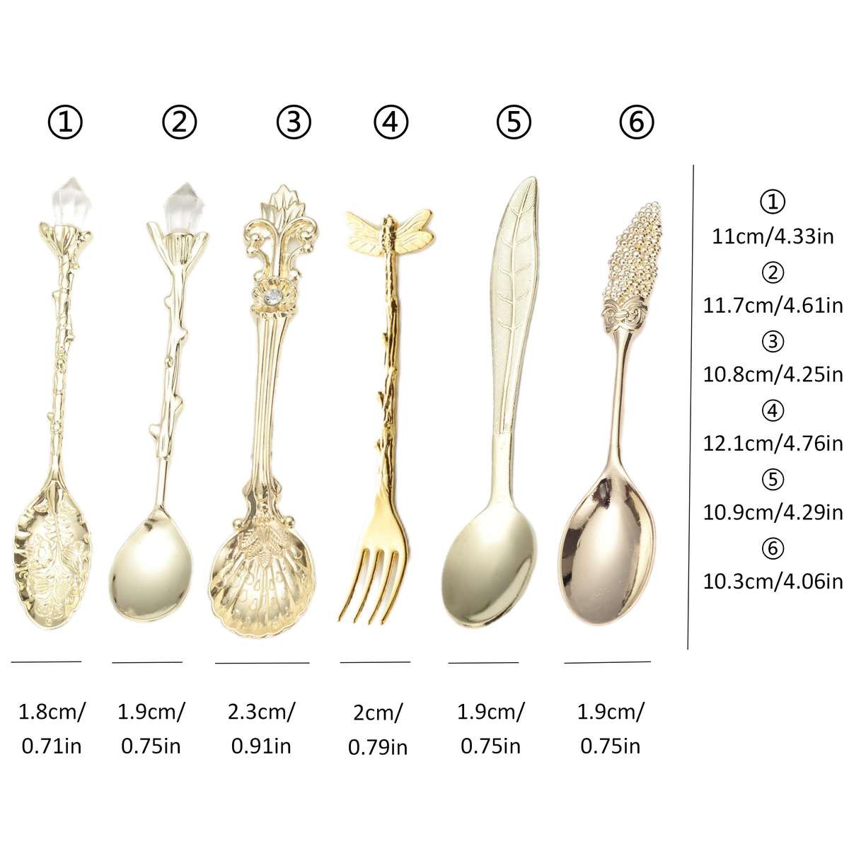 6pcs Small Spoon Fork Set Vintage Golden Teaspoon Fruit Fork Cup Stirring Coffee Spoon