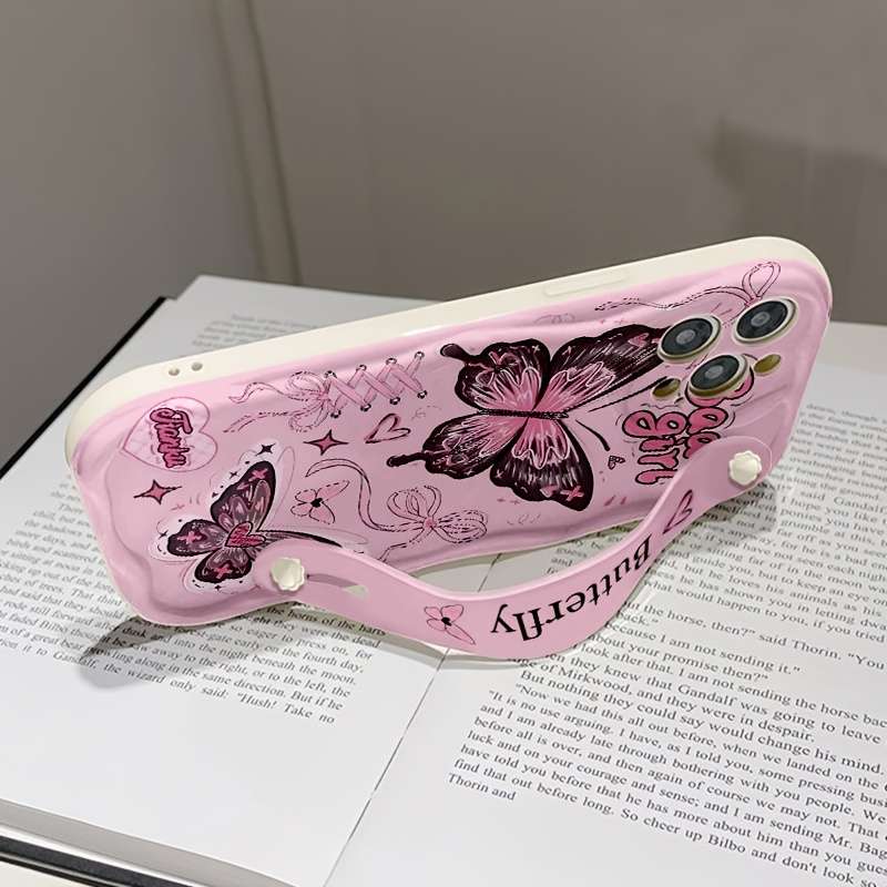 1Pc White For iPhone 16 Butterfly Print Phone Case