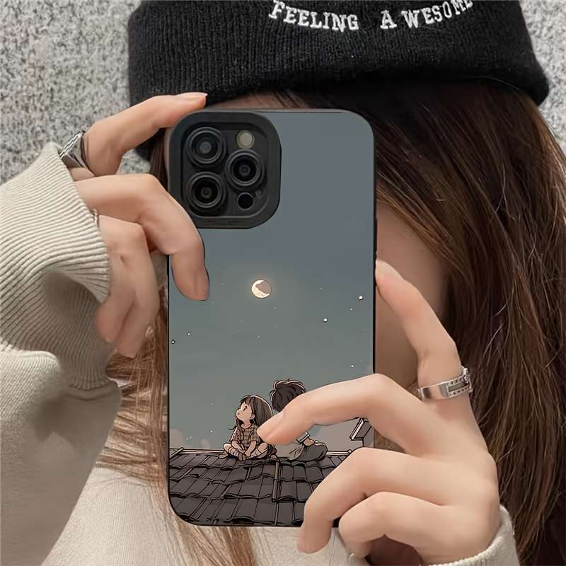 1Pc Black For iPhone 16 Plus Stargazing Design Phone Case
