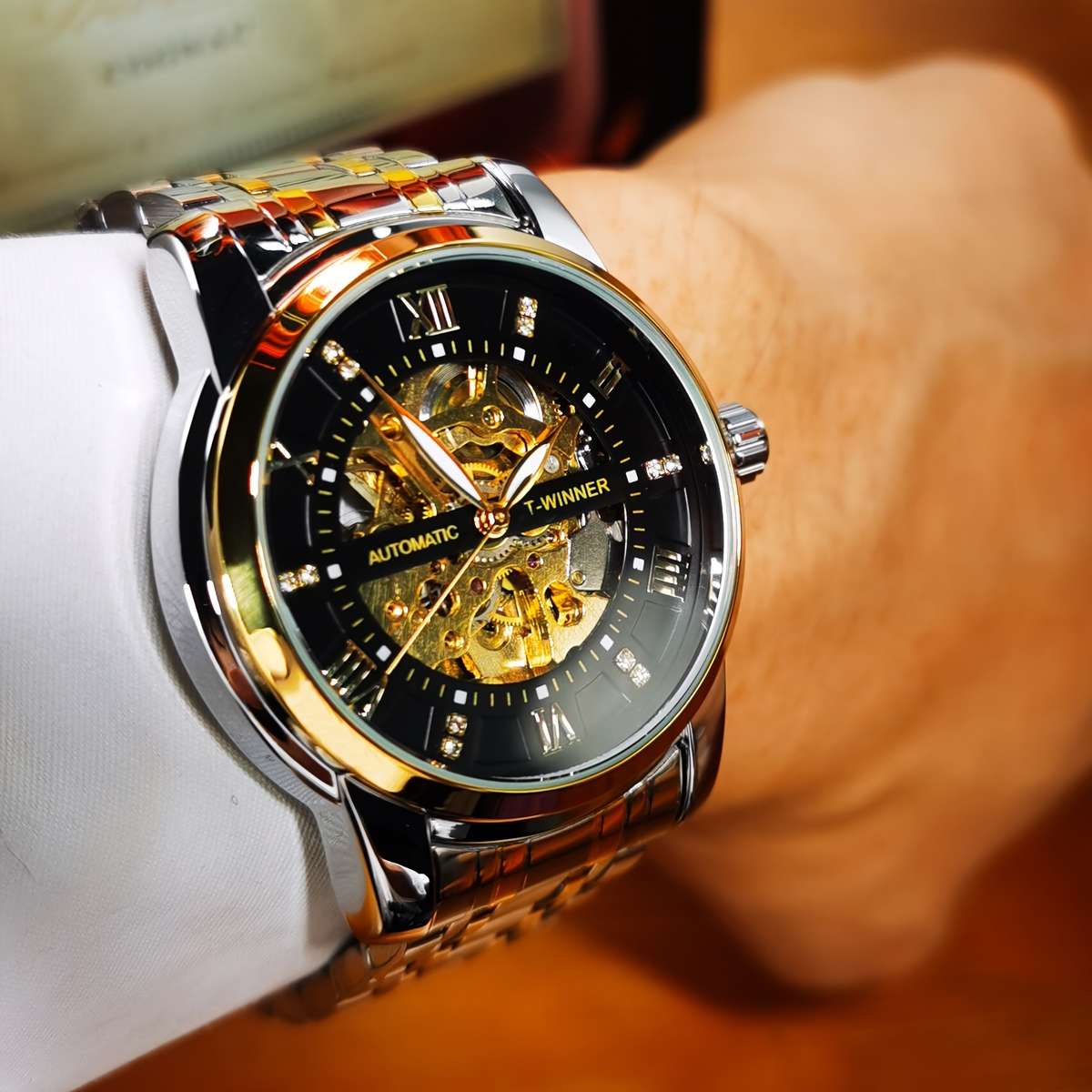 Luxury Men Luxury Golden Skeleton Automatic Mechanical Watch Luminous