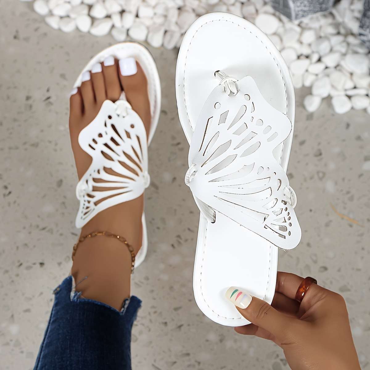 Ladies Summer Flip Flops White Uk 7.5