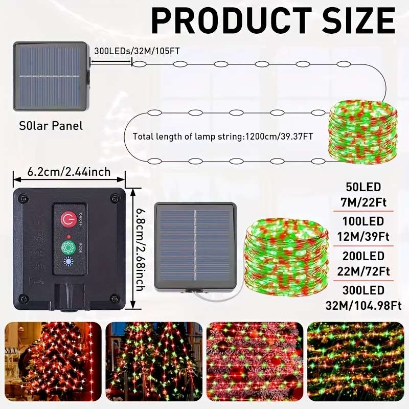 Christmas Lights Red Green Size 7M 22Ft 50Led