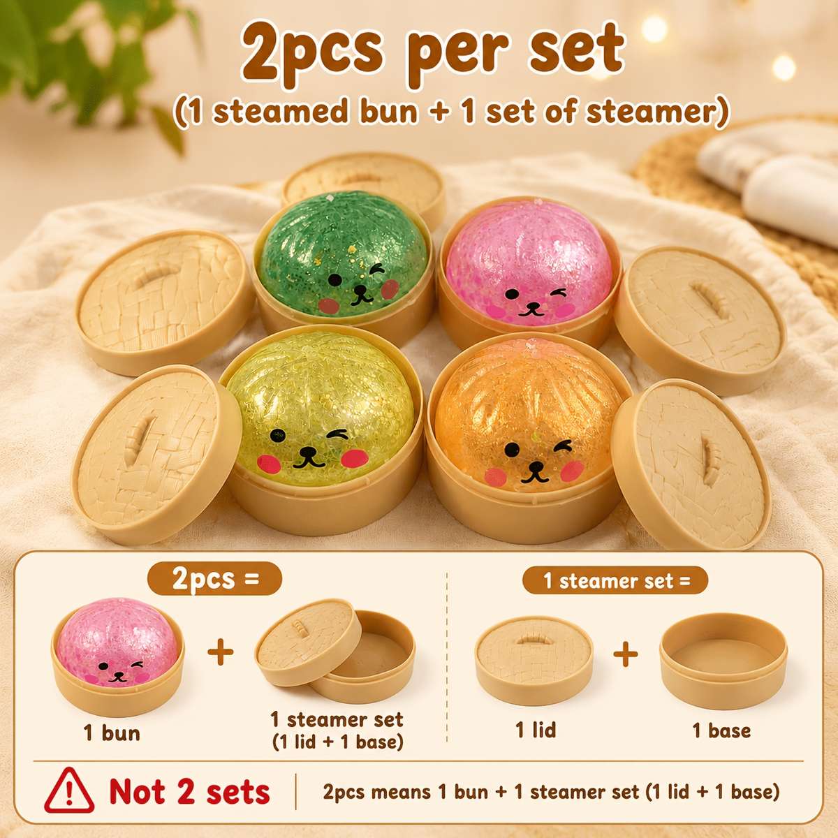 Squeezable Toys Style 2Pcs1 Steamed Bun 1 Steamer Set