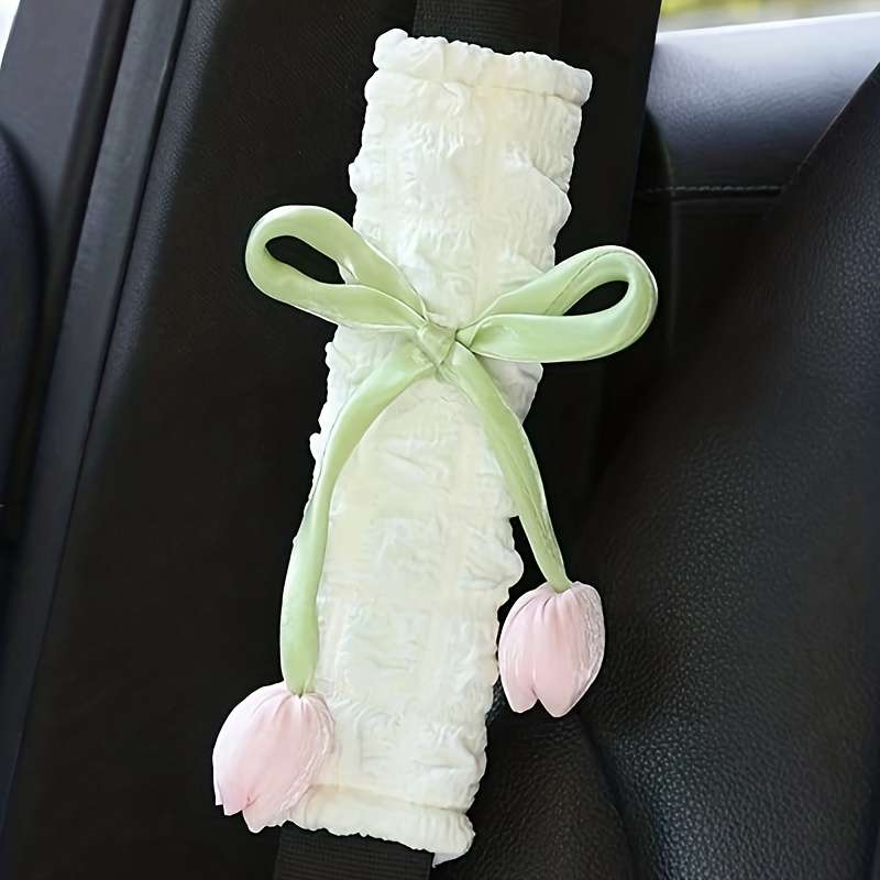 Car Seat Belt Covers 2Pcs Powder Add White