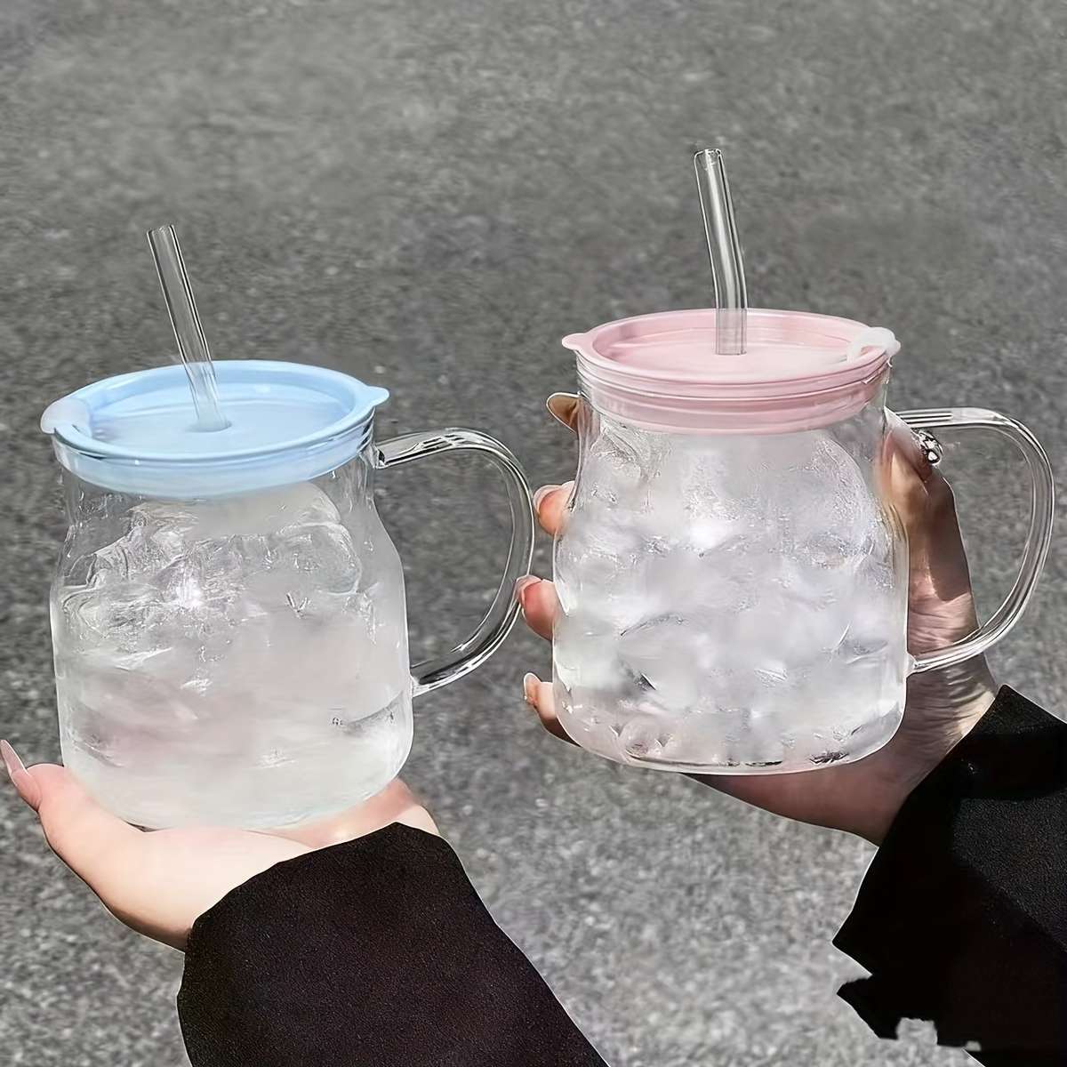 Water Cup Color Belly Cup   Blue Lid   Glass Straw
