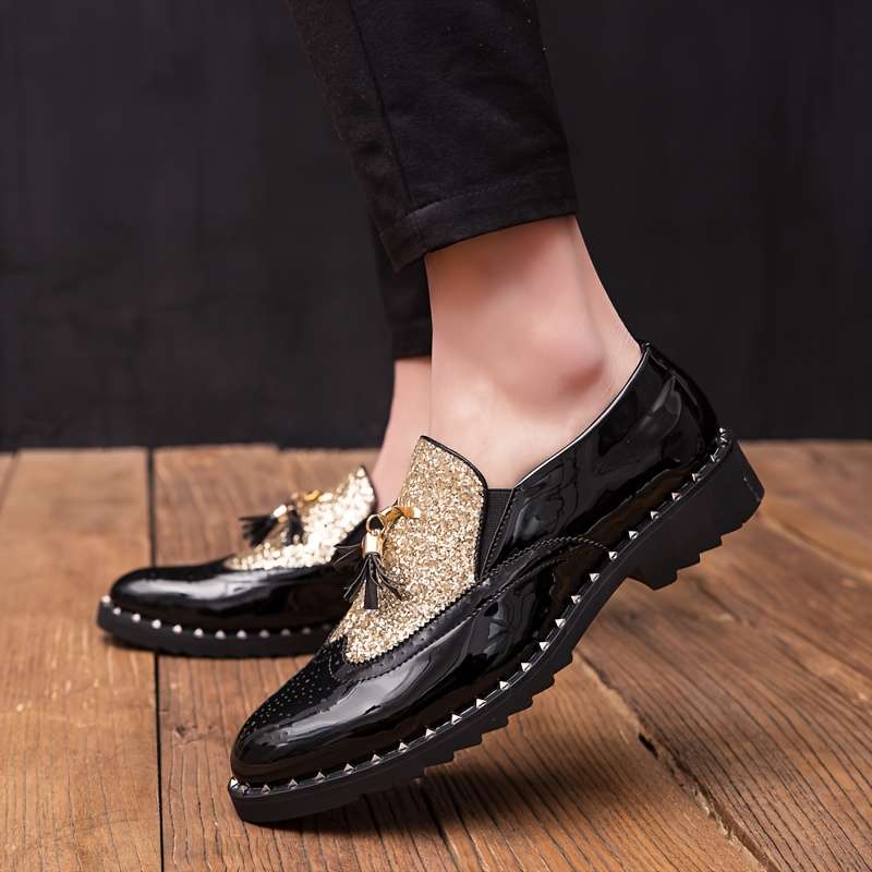 Mens Leather Shoes Color Black Golden Sizeuk 6.5