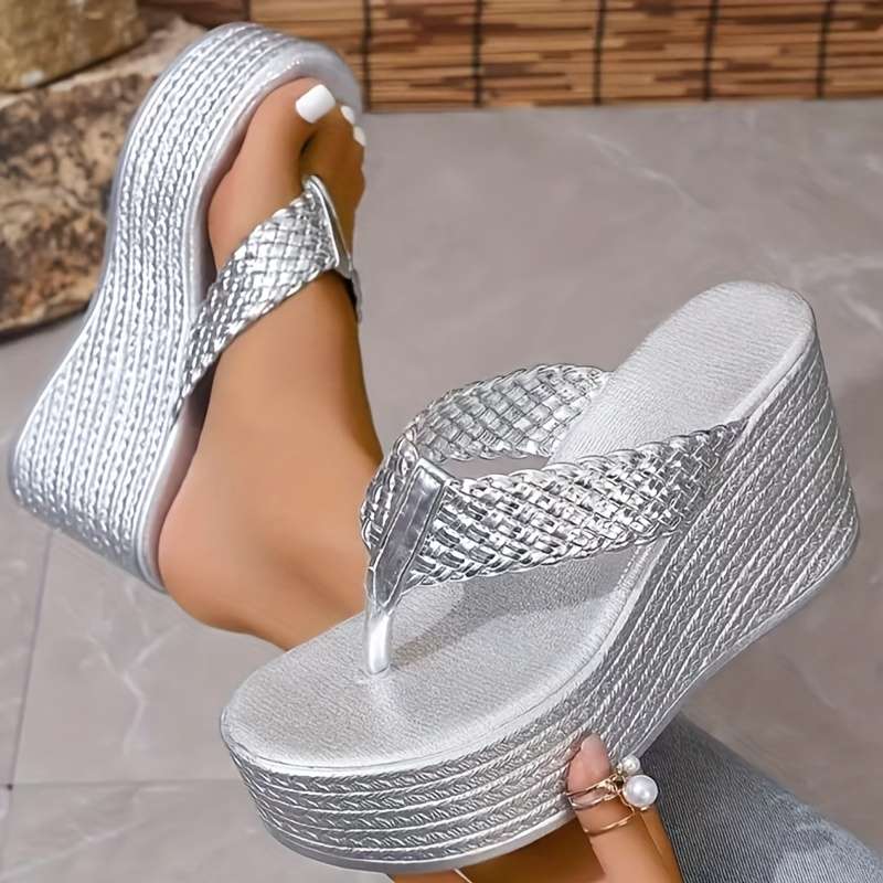 Ladies Summer Flip Flops Silvery Uk 4