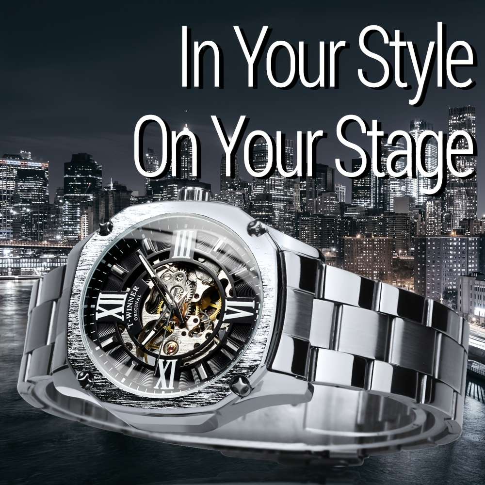 Men Fashion Square Skeleton Automatic Mechanical Watch For Men Luminous