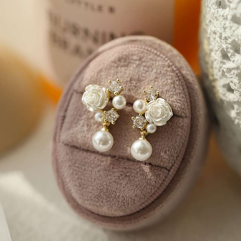 Women S Earrings Items Camellia Imitation Pearl Earrings  1 Pair