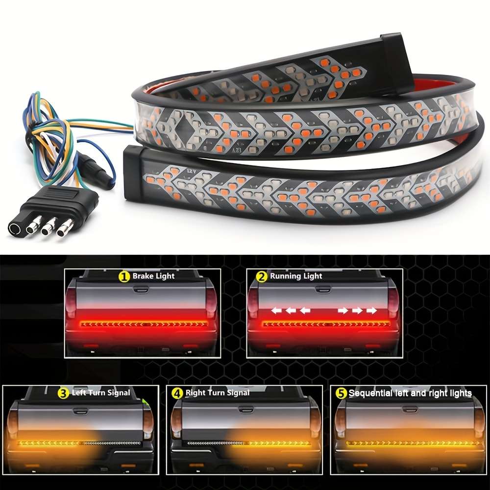 1pc 120cm LED Tailgate Light Bar Strip 12V Flexible Switchback Red Amber Yellow Seque