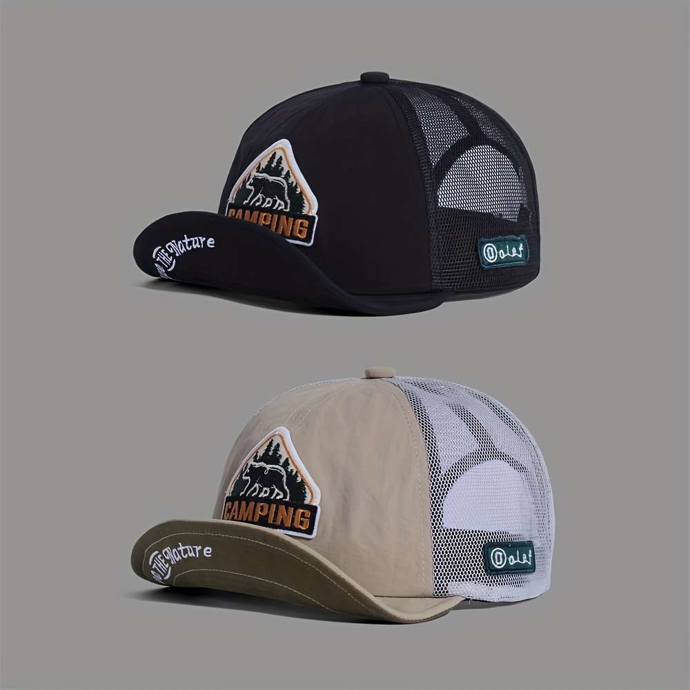 1pc Vintage American Baseball Cap Quick-Dry Mesh Breathable Flat Brim Trucker Hat with JACQ