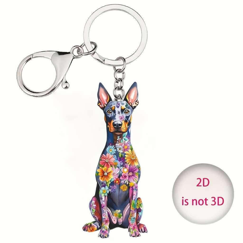 Exquisite 2d Flat Colorful Doberman Keychain Vibrant Acrylic Pendant For Keys