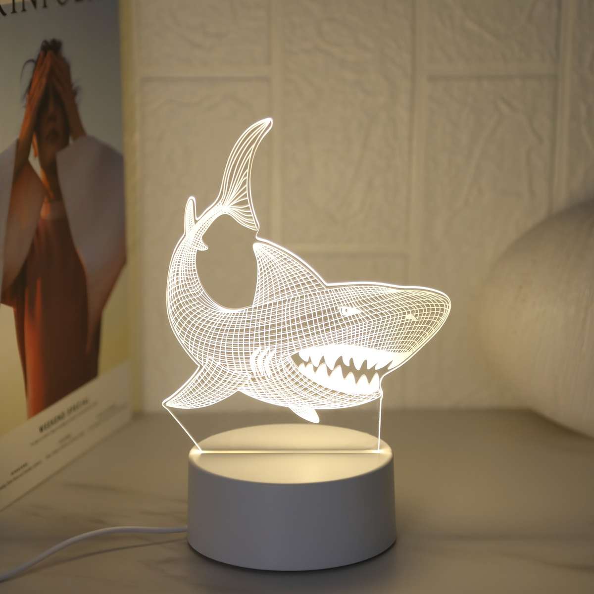 Night Light Style  Shark 3D Night Light Usb Plugin Single Color Warm Light No Switch