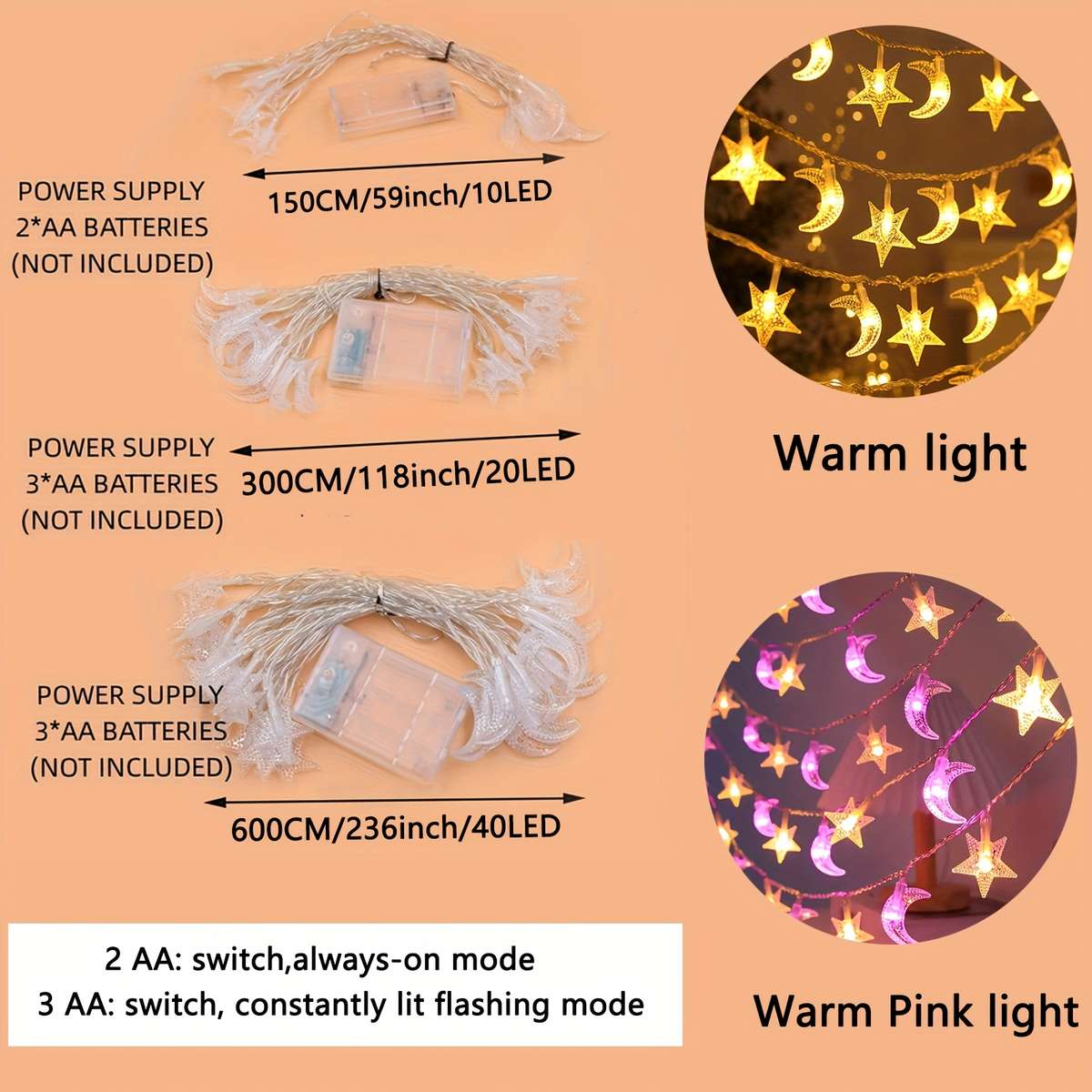 Reliable Sturdy Material Pink Moon Warm Star String For Wedding Party 59Inch