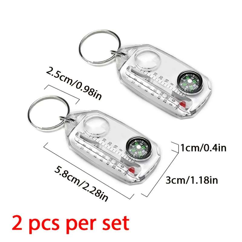Set Compass Thermometer Magnifying Glass Keychain 4 In 1 Portable Multi