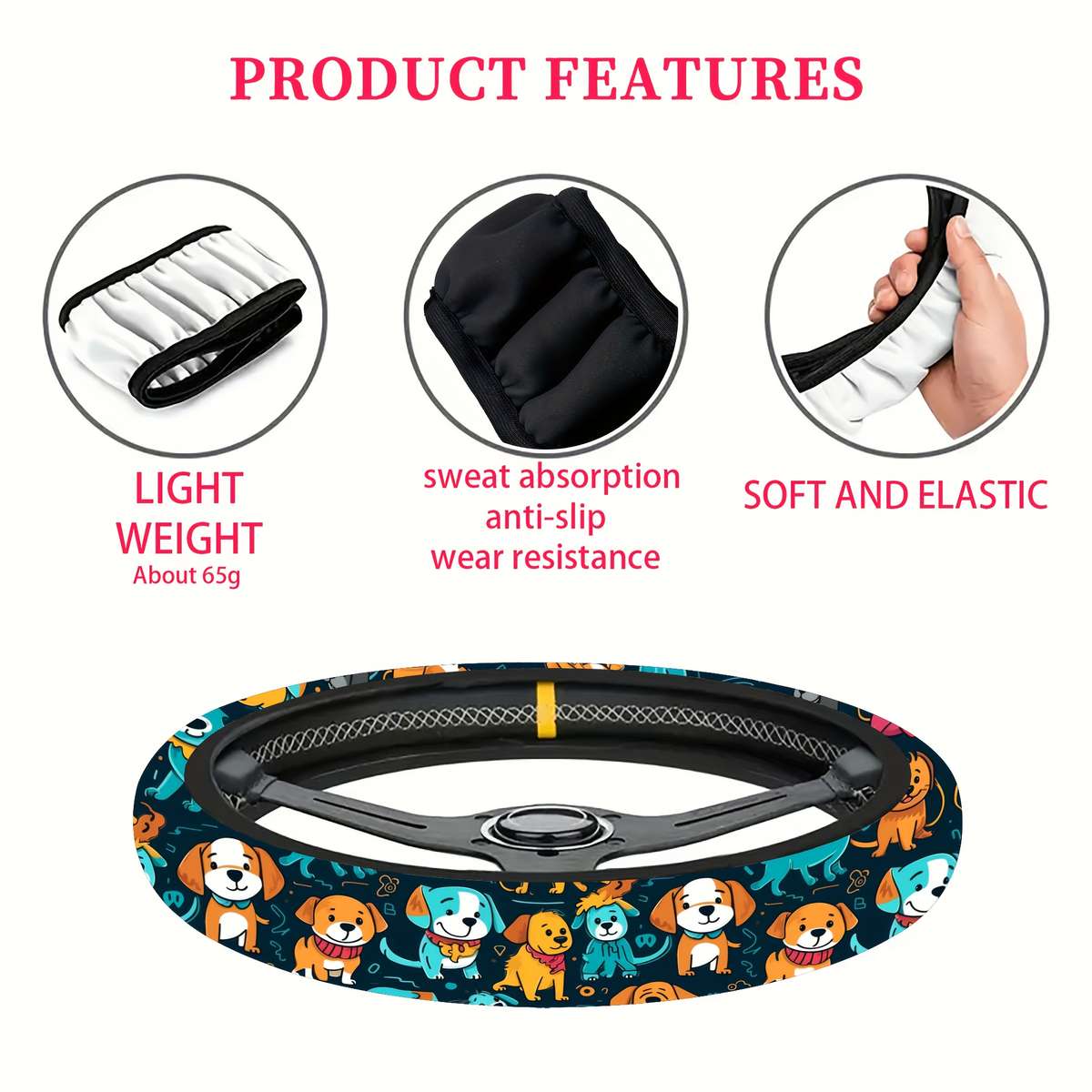 Car Steering Wheel Cover Cute Dogs