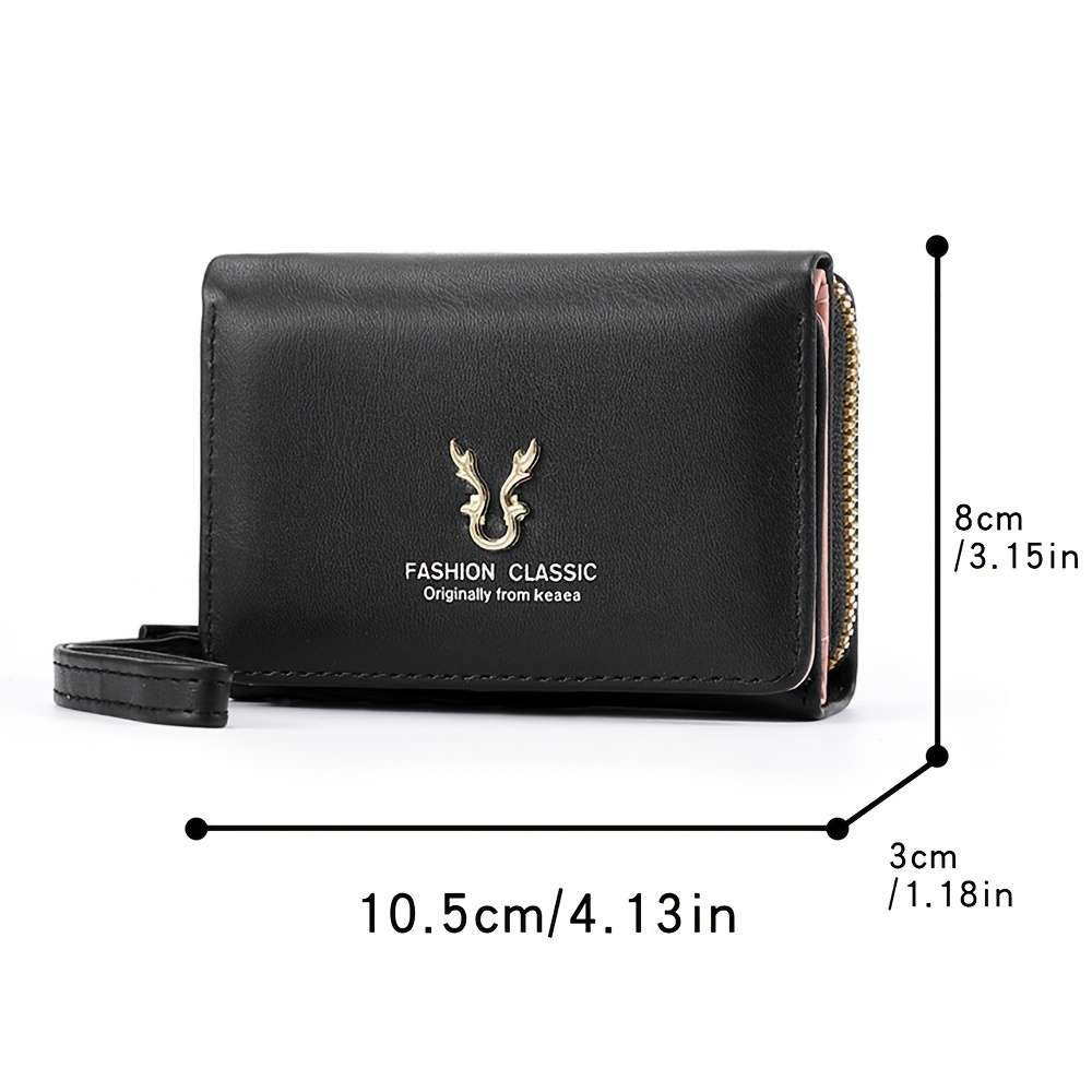 Compact Women'S Wallet With A Short Zipper Featuring Three Folds And Ample Space Designed Wit