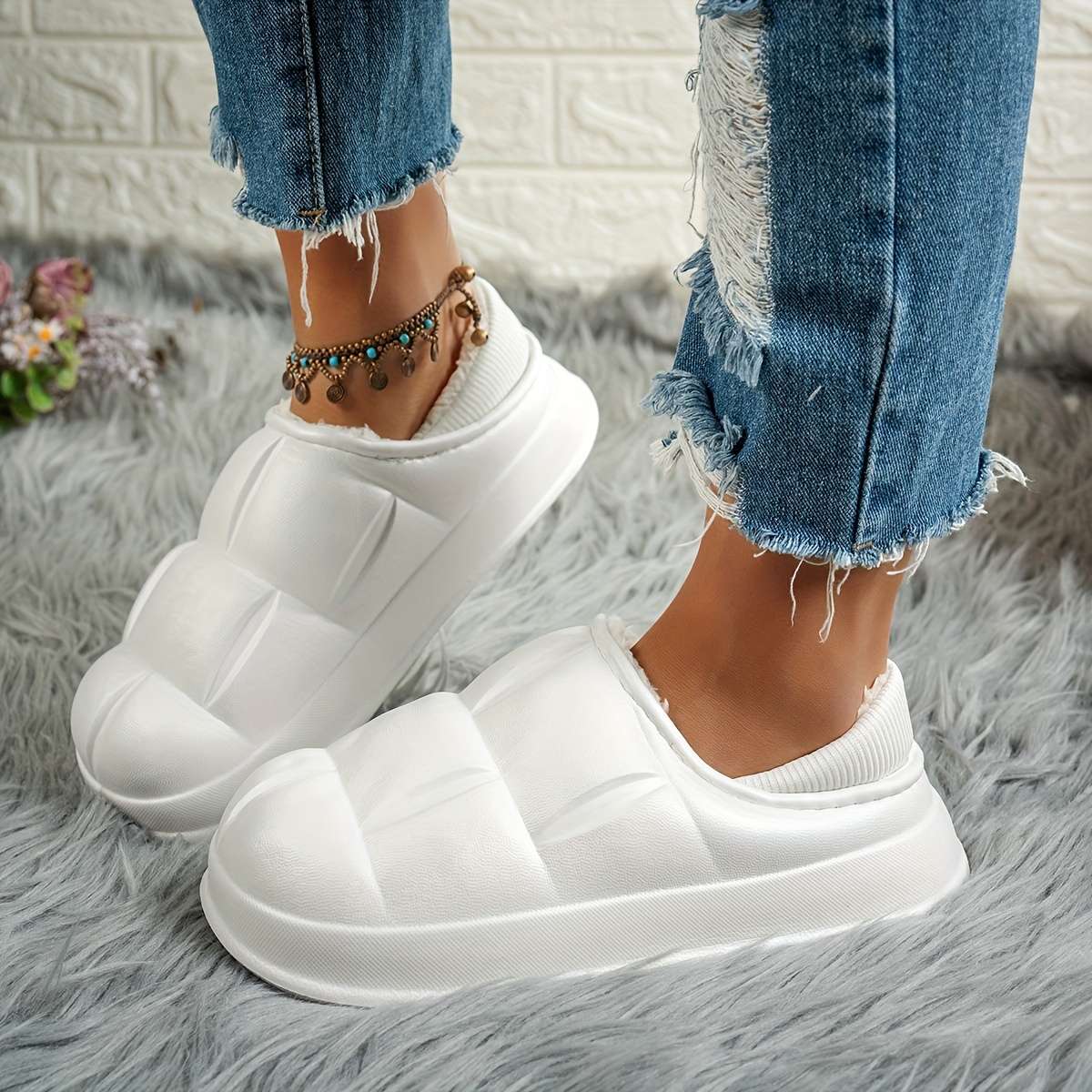 Cotton Slippers Color White Sizeuk 6.5-7