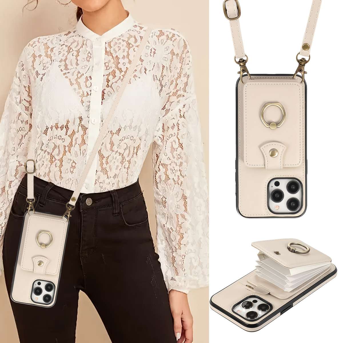 1Pc Beige For iPhone 16e Protective Case Wallet Phone Case