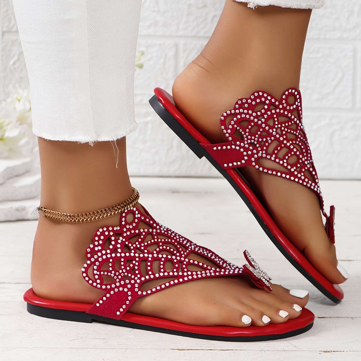 Ladies Summer Flip Flops Red Uk 7.5
