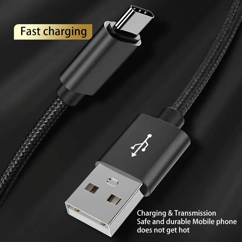 1pc  Type-C Fast Charging Cable 100cm Nylon Round Matte Finish Data Sync Female to Male 10-