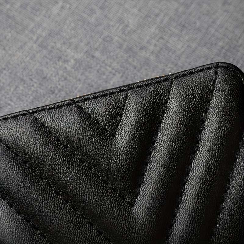 Elegant Black Zipper Wallet With Quilted Designlarge Capacity Multiple Card Slots Coin Poc